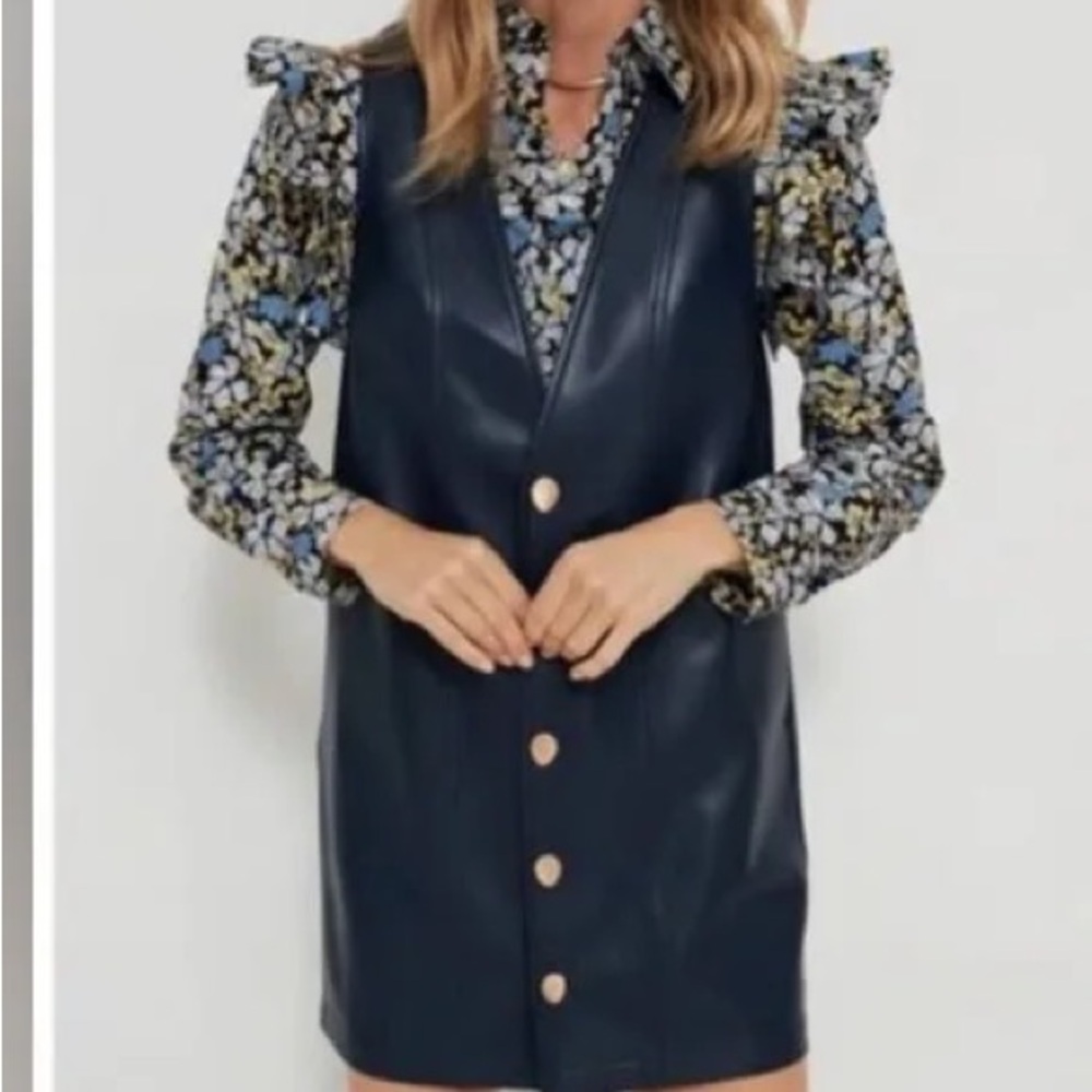 Hyacinth House Navy Sleeveless Faux Leather Vest Dress - Picture 2 of 5